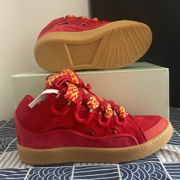 Lanvin Leather Curb Poppy Red Sz 41 Sneakers - Picture 2 of 6